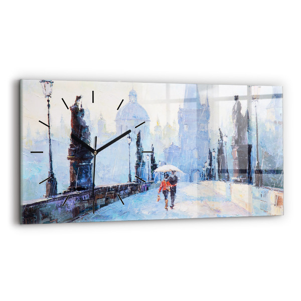 Horizontal wall clock Oil art