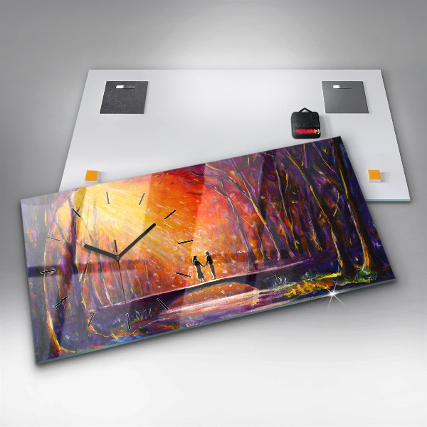 Horizontal wall clock Couple in the forest