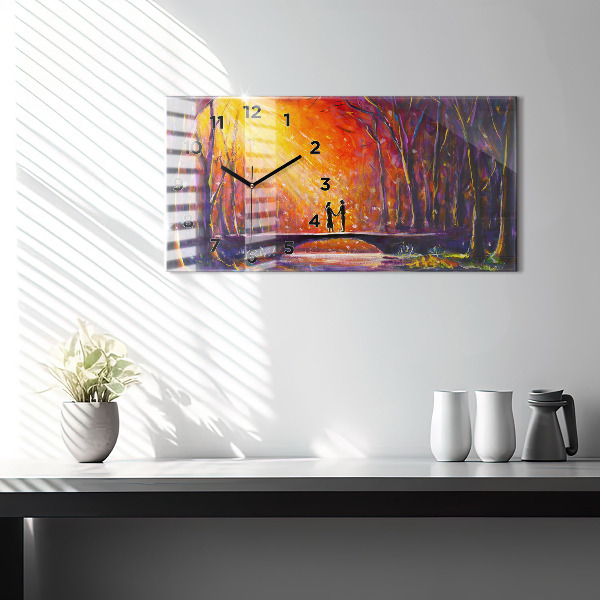 Horizontal wall clock Couple in the forest