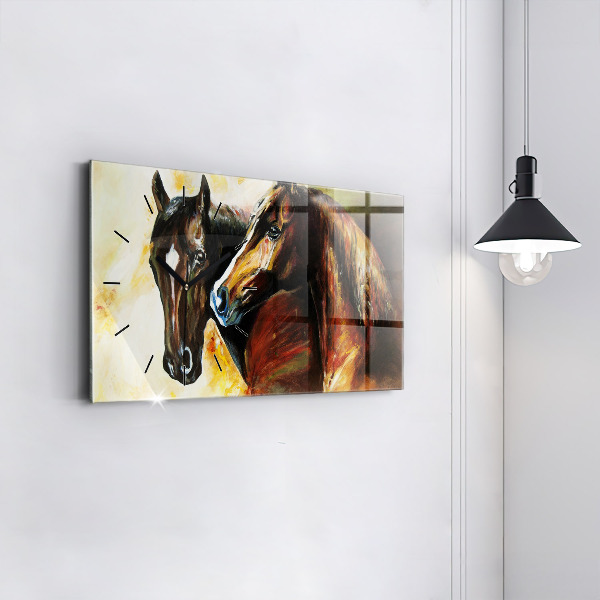 Horizontal wall clock Two painted horses