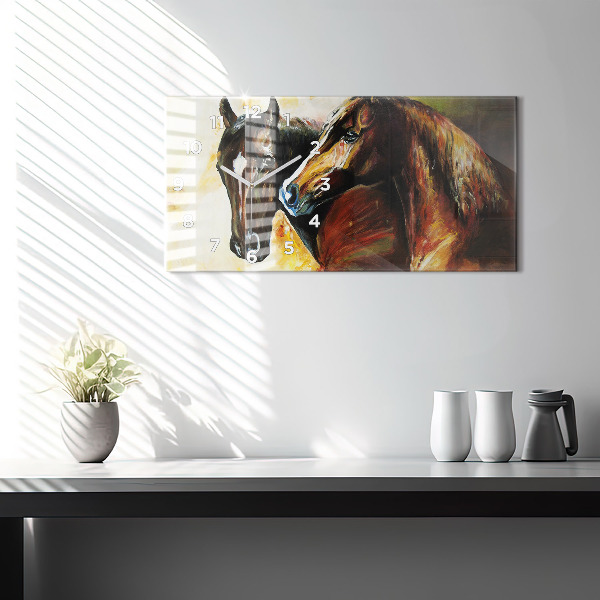 Horizontal wall clock Two painted horses