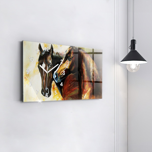 Horizontal wall clock Two painted horses