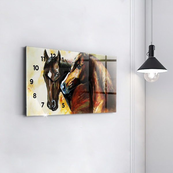 Horizontal wall clock Two painted horses