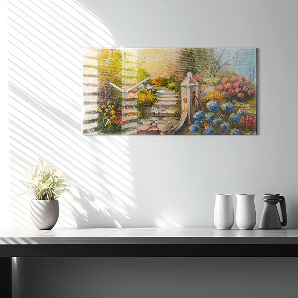 Horizontal wall clock Oil composition in the forest