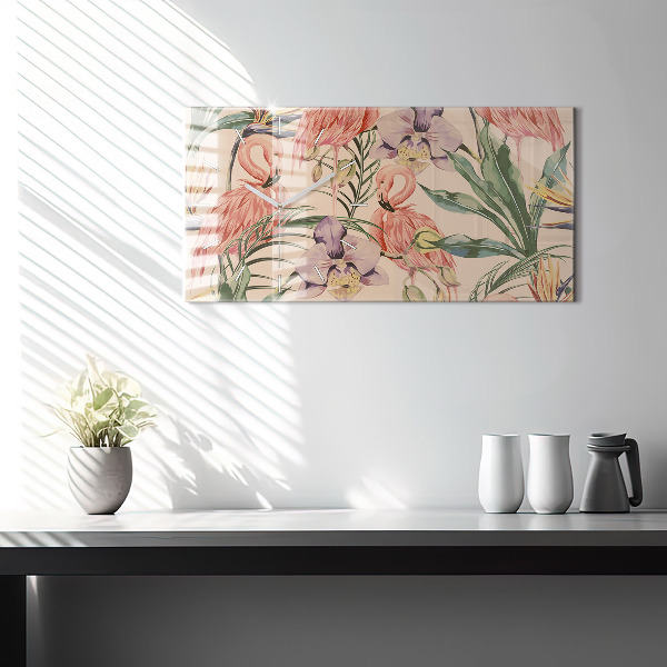 Horizontal wall clock Tropical palm leaves