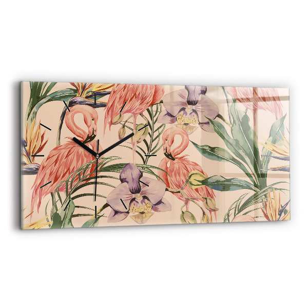 Horizontal wall clock Tropical palm leaves