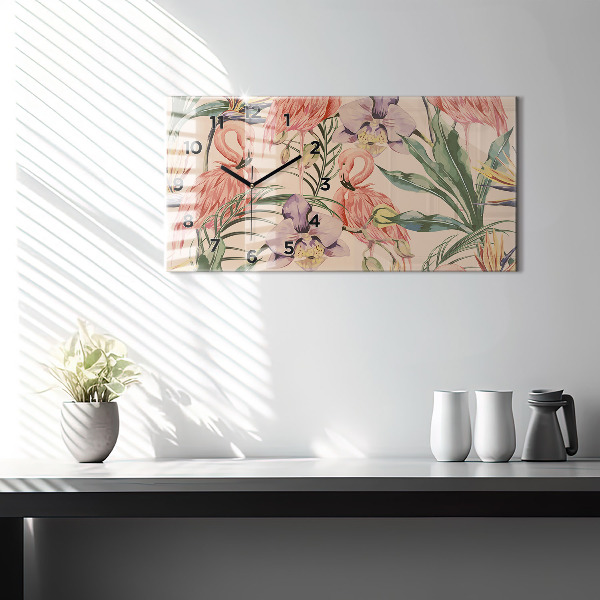 Horizontal wall clock Tropical palm leaves