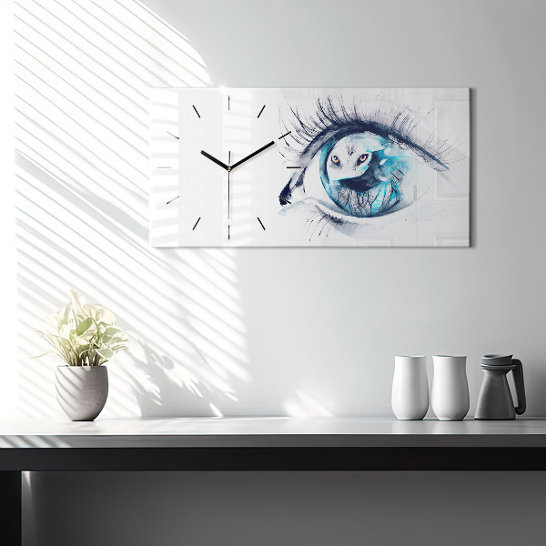 Horizontal wall clock Wolf Eye Illustration