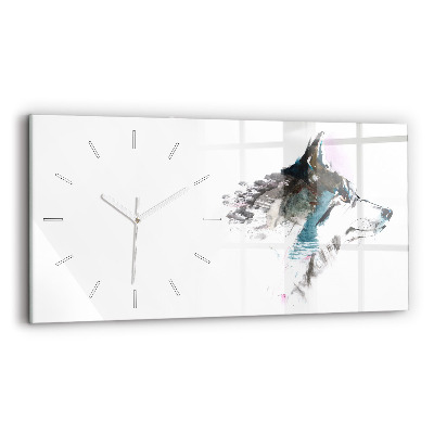 Horizontal wall clock Painted Wolf Profile