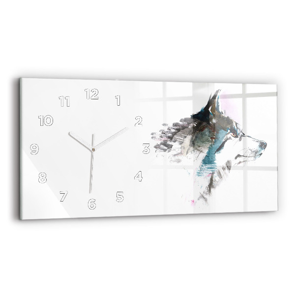 Horizontal wall clock Painted Wolf Profile