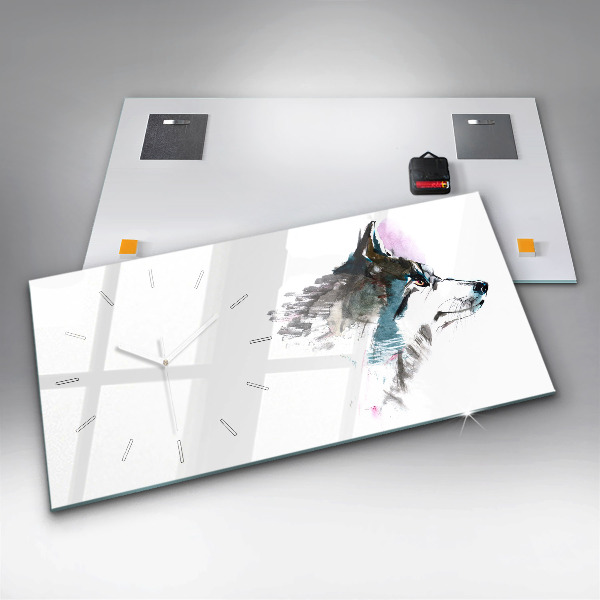 Horizontal wall clock Painted Wolf Profile