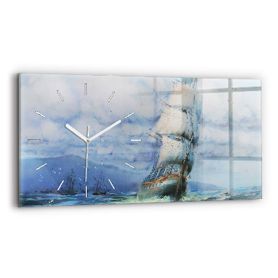 Horizontal wall clock A ship on the water
