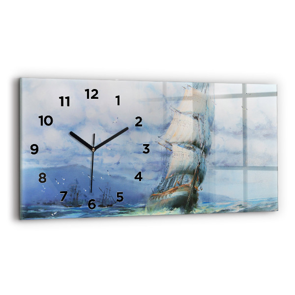 Horizontal wall clock A ship on the water