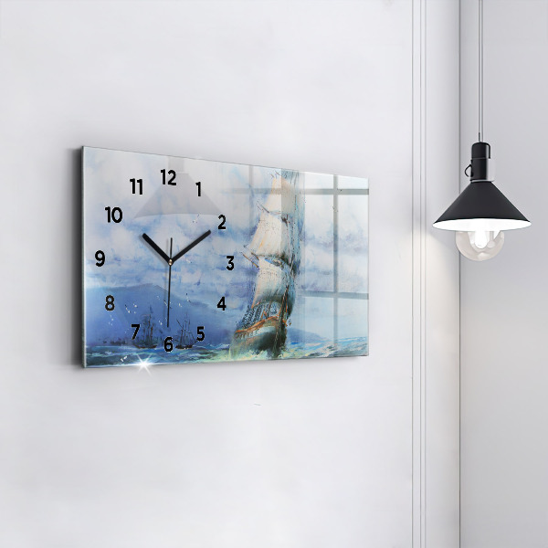 Horizontal wall clock A ship on the water