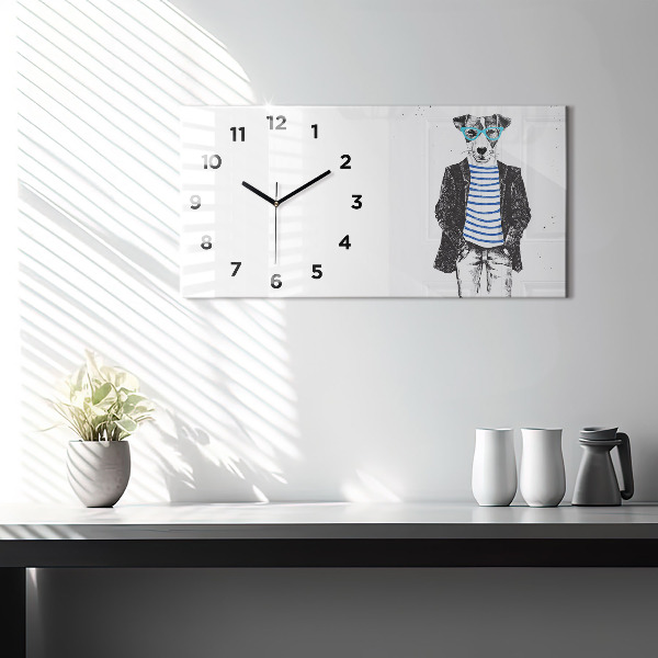 Horizontal wall clock A dog in a human body