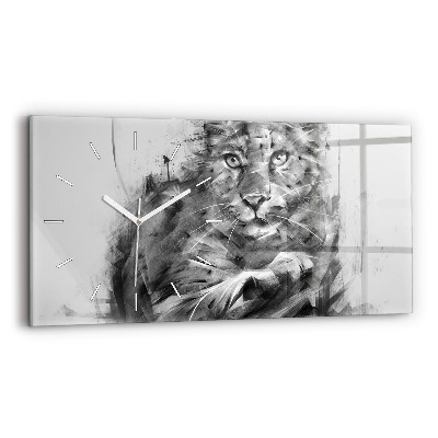 Horizontal wall clock Painted lion