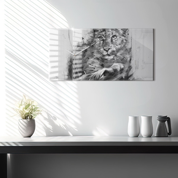 Horizontal wall clock Painted lion