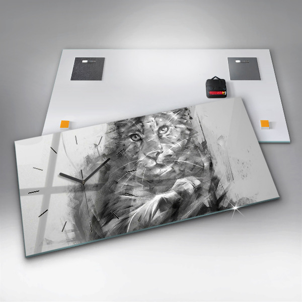Horizontal wall clock Painted lion