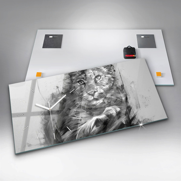 Horizontal wall clock Painted lion