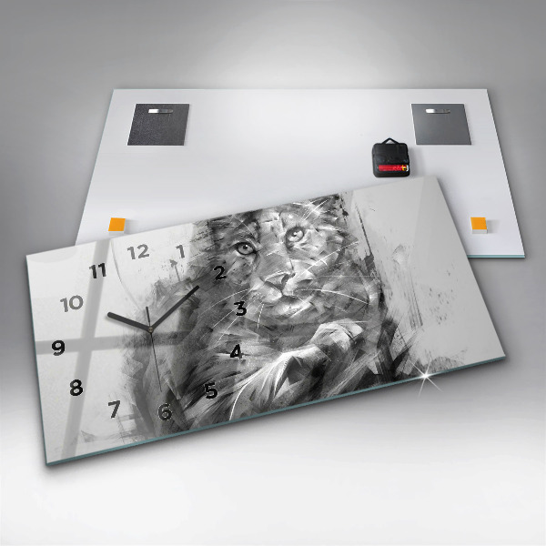 Horizontal wall clock Painted lion