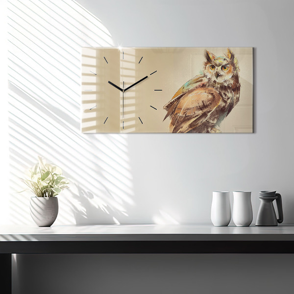 Horizontal wall clock Owl - a sign of wisdom