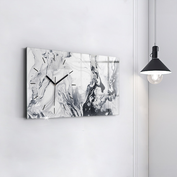 Horizontal wall clock Abstract Ink Marble