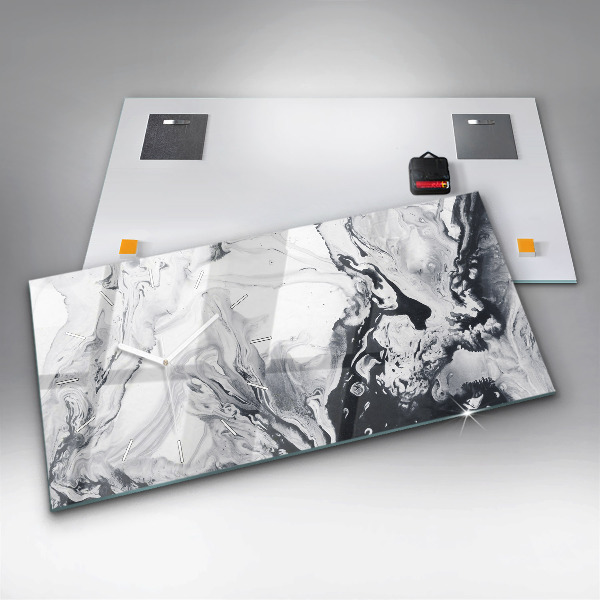 Horizontal wall clock Abstract Ink Marble