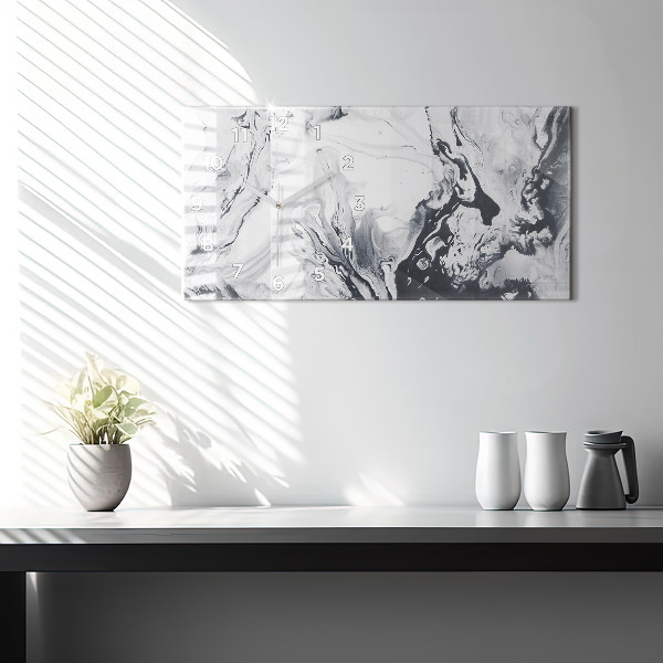 Horizontal wall clock Abstract Ink Marble