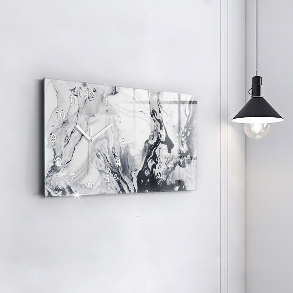 Horizontal wall clock Abstract Ink Marble