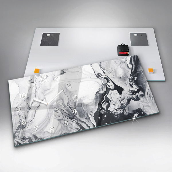 Horizontal wall clock Abstract Ink Marble