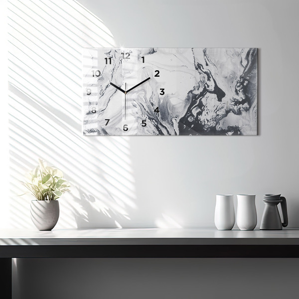 Horizontal wall clock Abstract Ink Marble