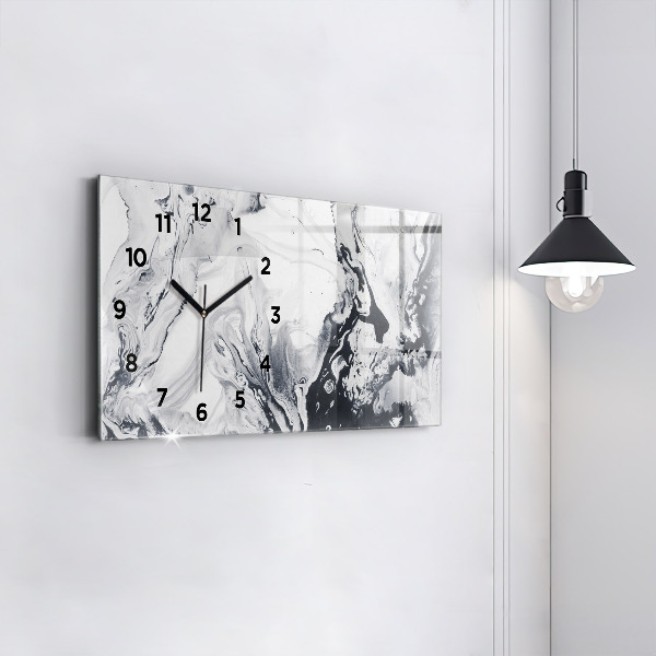 Horizontal wall clock Abstract Ink Marble