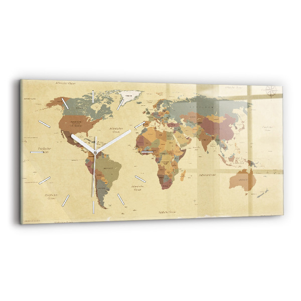 Horizontal wall clock Vintage World Map