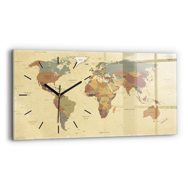 Horizontal wall clock Vintage World Map
