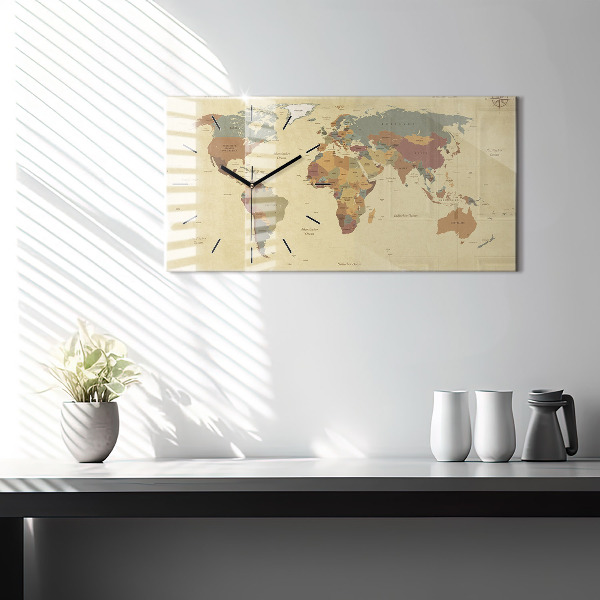 Horizontal wall clock Vintage World Map