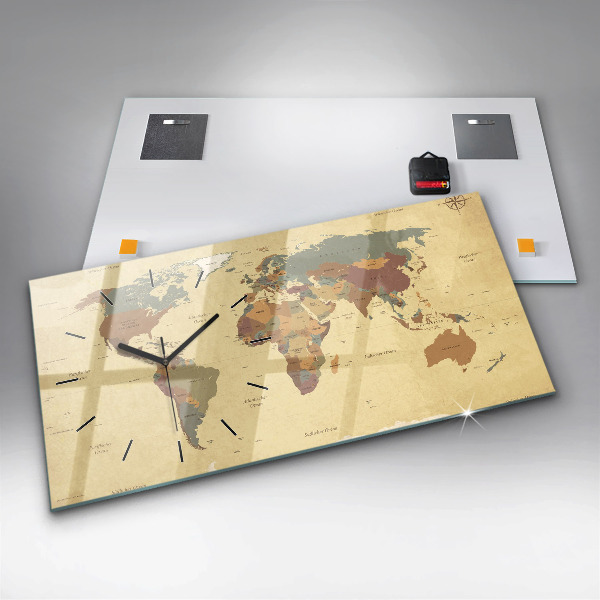 Horizontal wall clock Vintage World Map