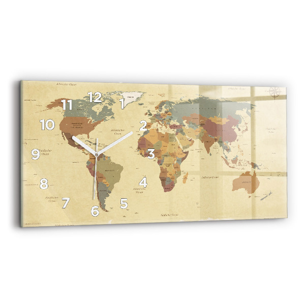 Horizontal wall clock Vintage World Map