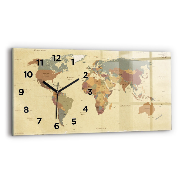 Horizontal wall clock Vintage World Map