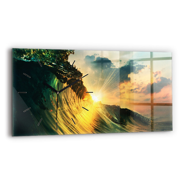 Horizontal wall clock Waves Sunset Perspective