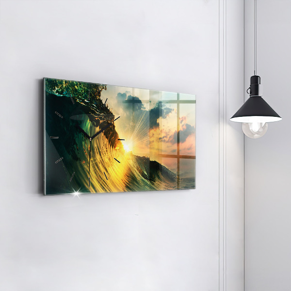 Horizontal wall clock Waves Sunset Perspective