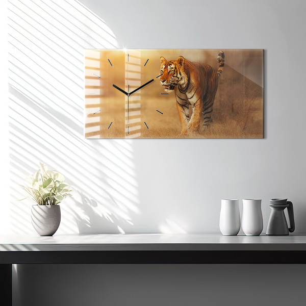 Horizontal wall clock Hunting Tiger