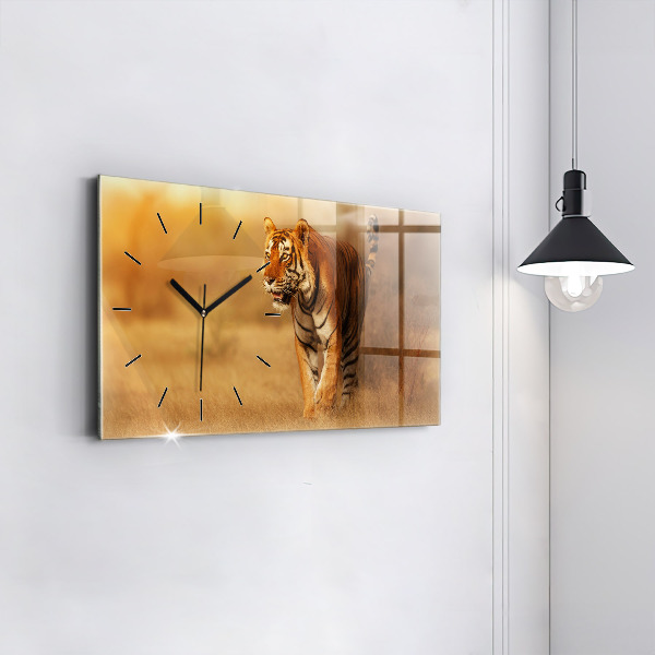 Horizontal wall clock Hunting Tiger