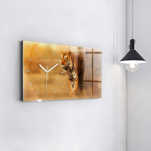 Horizontal wall clock Hunting Tiger