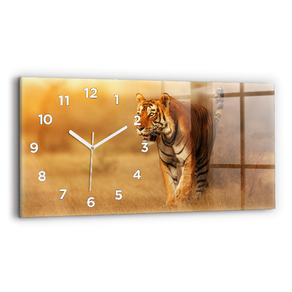 Horizontal wall clock Hunting Tiger