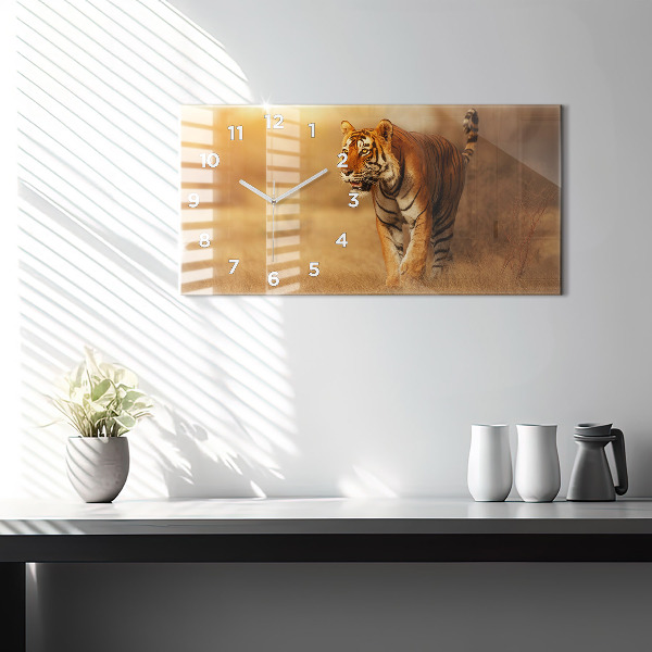 Horizontal wall clock Hunting Tiger