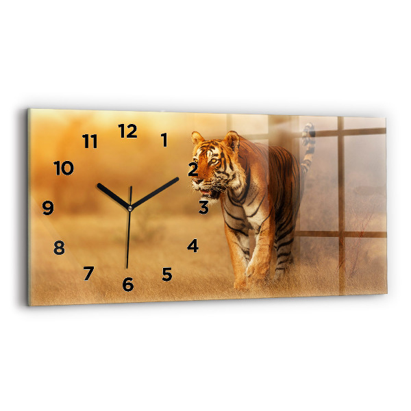 Horizontal wall clock Hunting Tiger