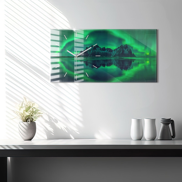 Horizontal wall clock Northern lights