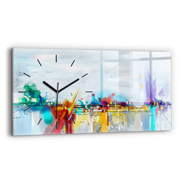 Horizontal wall clock Abstract oil landscape