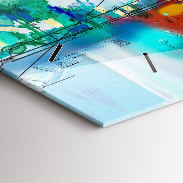 Horizontal wall clock Abstract oil landscape