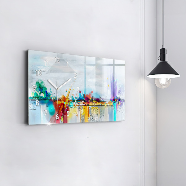 Horizontal wall clock Abstract oil landscape